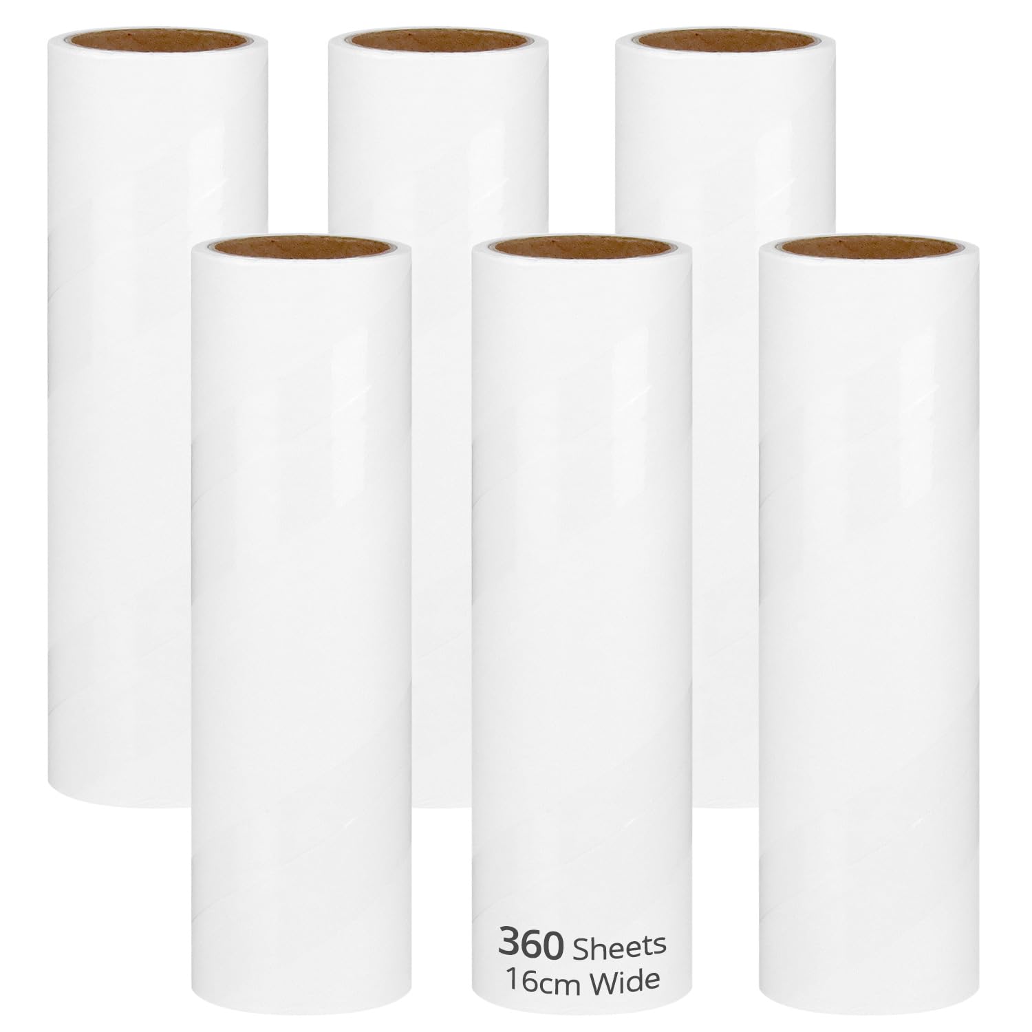 QWORK® 16cm Lint Roller Refills 6 Rolls - 360 Sheets, Extra Sticky Lint, Pet Hair, & Dust Remover for Clothes & Carpets