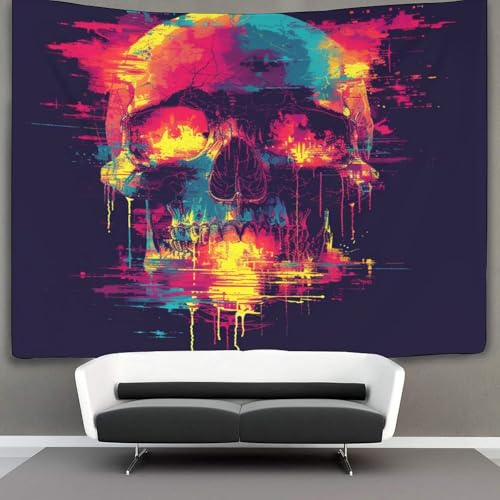 Couverture murale imprimée tête de mort 3D en polyester pour salon