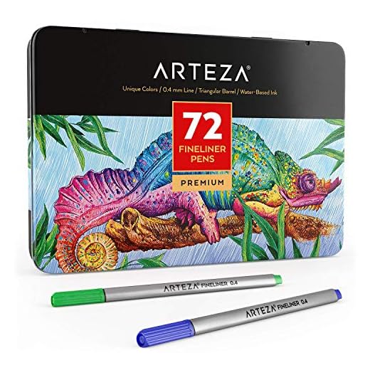 ARTEZA Estuche de rotuladores de punta fina | 72 rotuladores de colores con forma triangular | Puntas metálicas de 0,4 mm