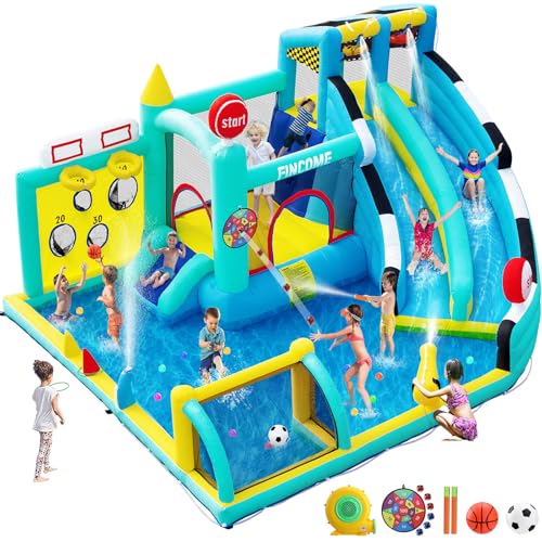 Rave Bongo Water Bouncer FINCOME Bounce House Double Slides for Kids 3-10, Large Bounce Castle with Air Blower 550W, Pool,...