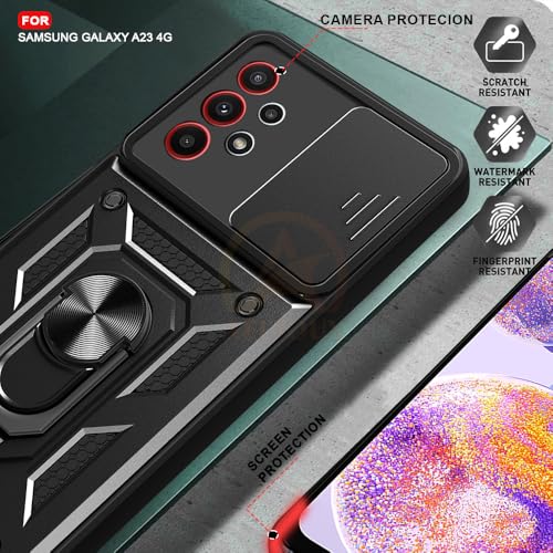Image of Armor Bumper Back Cover Case for Samsung A23 4G Rotating Camera Cover, Ring Holder & Kickstand | Heavy Duty & 360 Degree Protection Samsung A23 4G Back Cover (Black)