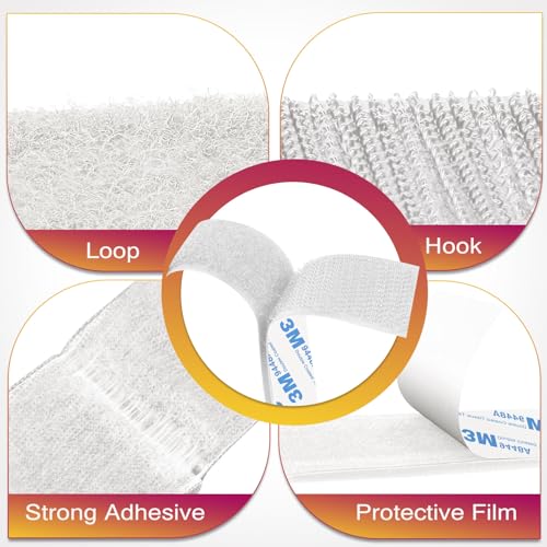 Image of Hook and Loop Strips with Adhesive 1x5IN 20Pairs /40Strips, White Strong Sticky Back Fastener, Heavy Duty Double-Sided Adhesive Hanging Strips for Home Office School