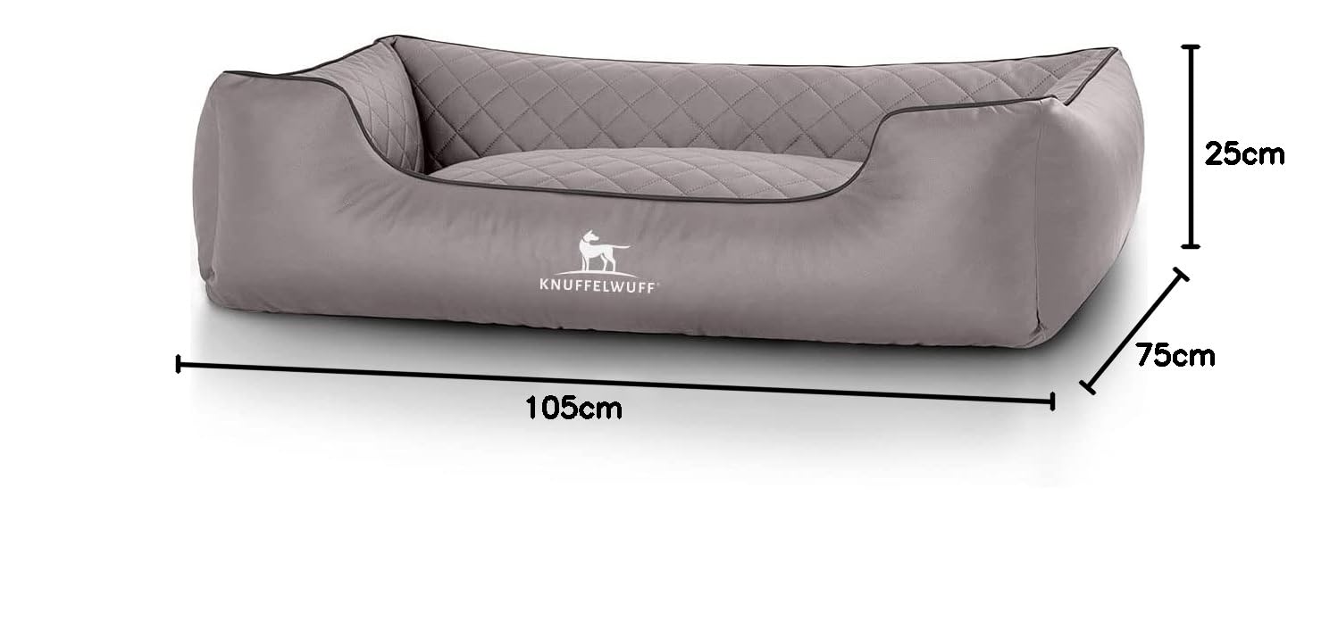 Knuffelwuff 13979-010 Madison - Cama ortopédica para Perros de Piel sintética Acolchada con láser, 105 x 75 cm, Color Gris