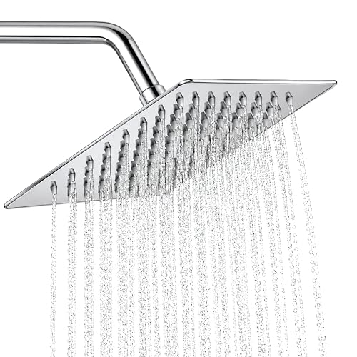 Image of Robustt 6x6 inch High Pressure Overhead Shower Head for Bathroom With 7.8 inch Shower arm | 360 Rotatable Neck | Anti-Rust Chrome Finish ABS Body | Anti-Clog Easy Clean Silicone Nozzles Bath Shower