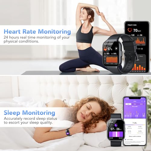 QCOQ Montre Connectée Homme Femme avec Appel Bluetooth, 1.96" Smartwatch avec 110+ Modes Sportifs, Etanche IP68 Montre Connectée Sport avec Podometre/Cardio/Moniteur de Sommeil pour iOS/Android – Image 6