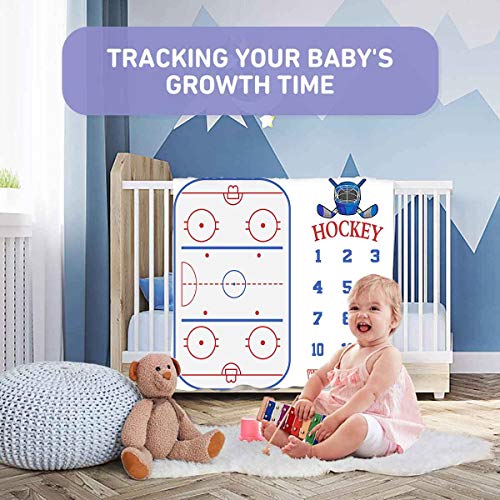 Image of Baby Age Milestone Blanket, Hockey Stadium Blanket for Nursery, Baby 1-12 Months Growth Chart, Includes 4 Frame and 1 Headband 47 inchx40 inch BTLSPH298