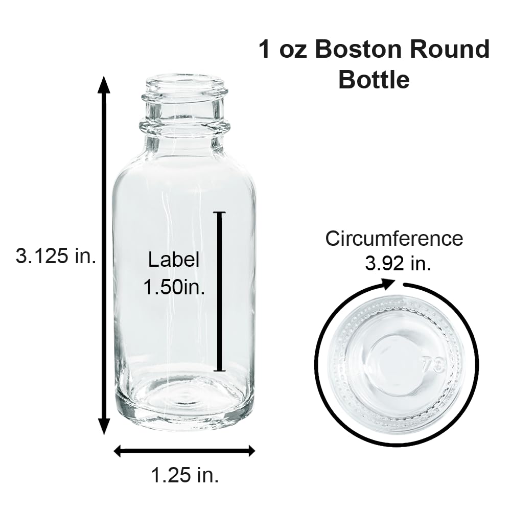 0.5 Oz Clear Glass Bottles, 15ml Boston Round Sample Bottles With Black Poly Cone Caps Labels Funnels 15ml 0 5oz Clear 12pcs