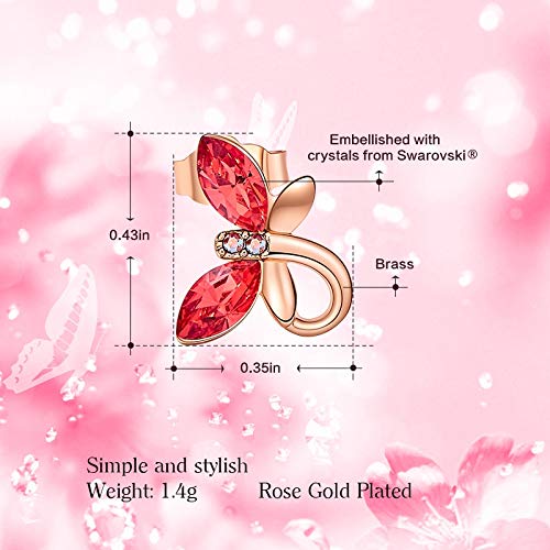 Boucles d'oreilles papillon rose en cristaux et or 18k - 2
