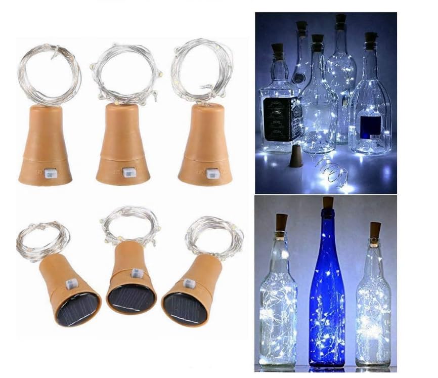Yelschwa Solar Wine Bottle Lights, 6 Pack 10 LED Waterproof Copper Cork Shaped Lights Firefly String Lights for DIY Wedding Party Outdoor, Holiday, Garden, Patio Pathway Decor (Cool White)