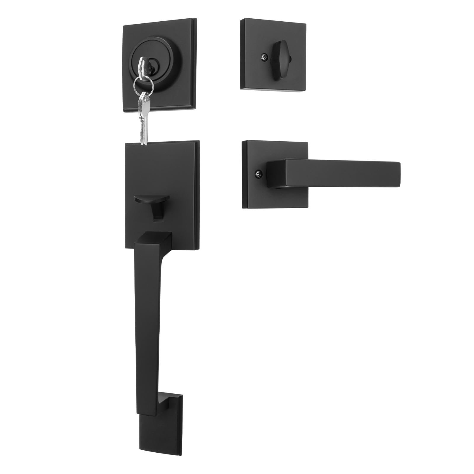 goldenwarm Front Door Handle and Deadbolt Set, Black Front Door Lock Set with Reversible Handle Lever, Modern Front Door Hardware, Single Cylinder Front Door Entry Lock, Front Door Handles and Locks