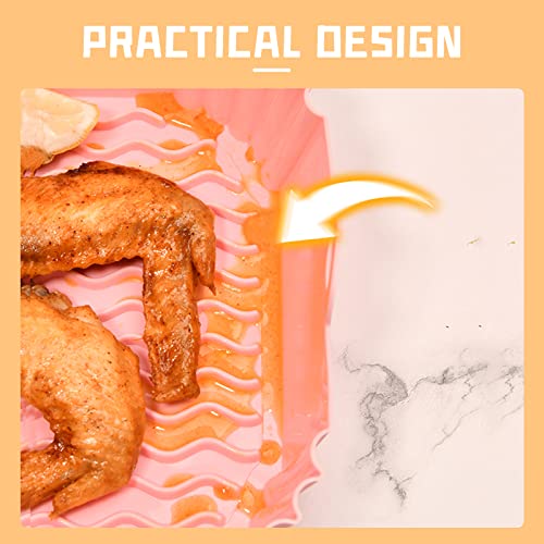 2 Pcs Air Fryer Square Silicone Liners, 8 Inch For 4 To 7Qt Reusable Silicone Pot For Air Fryer Basket Easy Clean Or Oven Microwave Air Fryer Accessories Basket (Grey+Pink) #TOP3