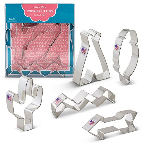 Tribal/BOHO/Southwest Cookie Cutters - 5 Piece Boxed Set - Arrow, Cactus, Feather, Teepee, Chevron - Ann Clark - US Tin Plated Steel