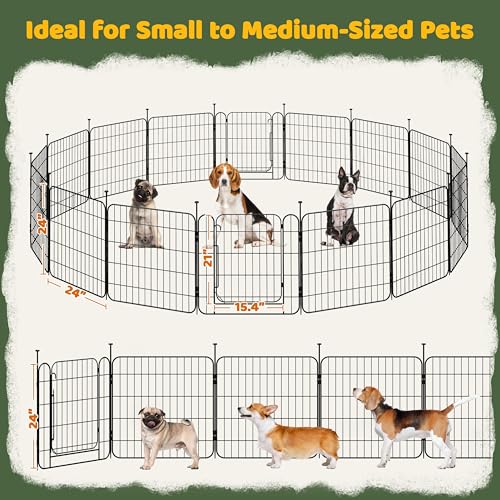 Image of Yaheetech 24in 16-Panel Expandable Dog Playpen for Puppy /Small Animals | Durable Metal Frame, Safety Lock Door, Floor Protectors, No-Tool Assembly, Foldable Portable for Indoor Yard RV Camping
