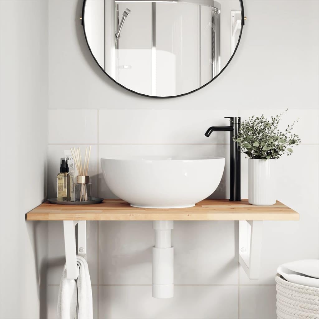 Estantería para lavabo de acero de madera de acacia, 100 x 50 cm, soporte trapezoidal para lavabo, almacenamiento para baño WC con capacidad de carga de 100 kg