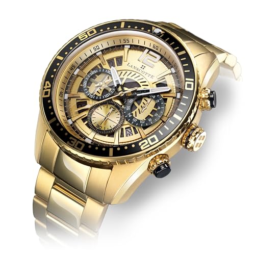 GALERIA DEL COLECCIONISTA Reloj Cronógrafo Hombre Kronos Lanscotte 100% Acero bañado en Oro de 1ª Ley IPG Mecanismo Cronógrafo máxima precisión Caja 47mm 10 ATM