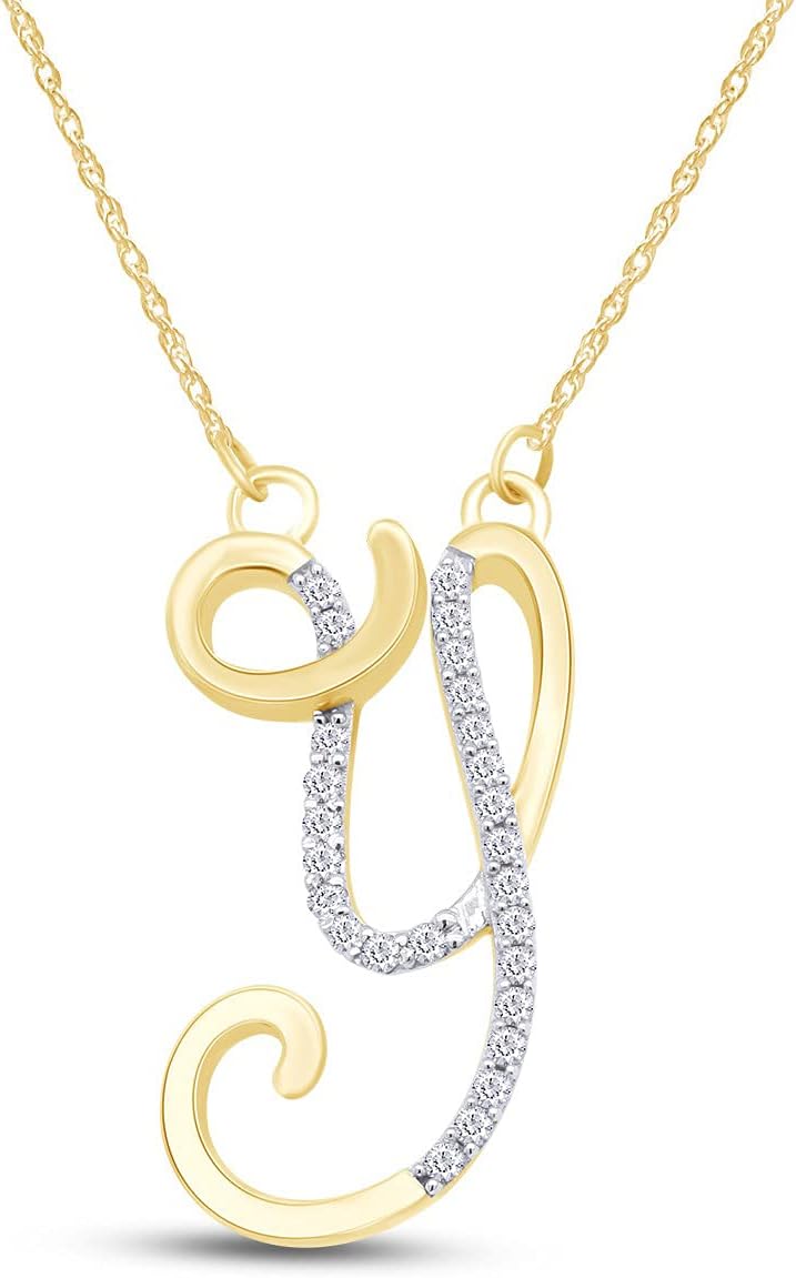 SAVEARTH DIAMONDS 1/8 Ct.t.w Round Cut Lab Grown Diamond Initial Y Alphabet Pendant Necklace In 14k Gold On An 18" Chain (0.13 Cttw, G-H Color, VS-SI Clarity)