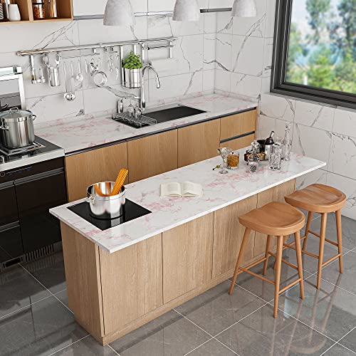 Glossy White/Pink Marble Contact Paper for Countertop Granite Wallpaper 15.8"×197" Marble Peel and Stick Wallpaper Self-Adhesive Removable Wall paper of Kitchen Waterproof Easy to Clean Vinyl Roll by tiltil - Image 3