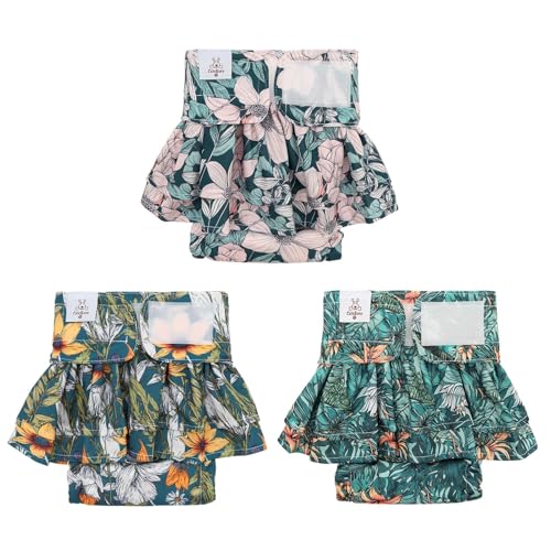 Image of CuteBone Female Dog Diapers with Skirts 3 Pack Reusable Puppy Dresses Pants for Heat Cycle Period