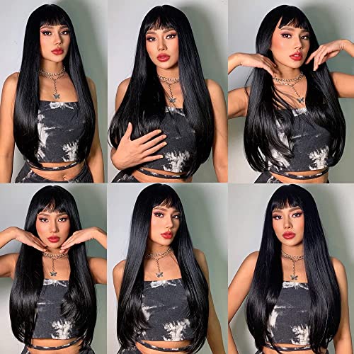 Image of Tressedup Hair black long straight wig with bangs
