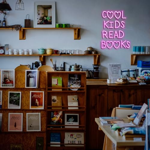 Image of Cool Kids Read Books Neon Sign Dimmable USB Powered Classroom Neon Light for Wall Decor Pink Led Read Books Light Up Sign for Kids Room Reading Room Library Bookstore(16.3 * 12.4In)