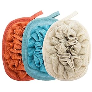 3 Pack Bath Loofah Body Sponge Brushes Pouf Bath Mesh Brush Bath Shower Glove with Flower Bath Ball