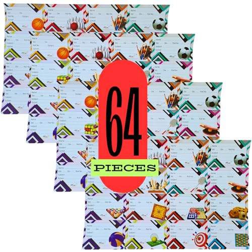 Image of Name Stickers for Notebooks & Books - Pack of 64 Durable Labels | School Stationery Essentials | Name Slips & Book Labels (Sports)
