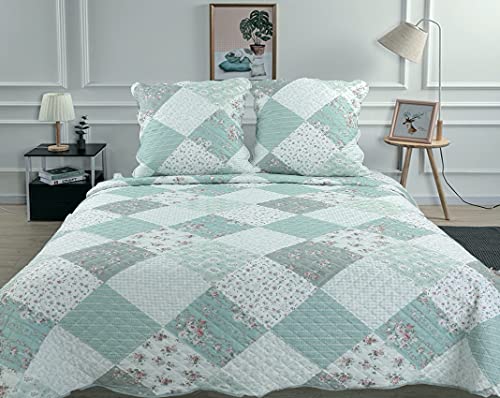 Couvre lit boutis 2 Places 220X240cm Dessin imprimé avec 2 Taies 65X65cm_C1-26 Vert