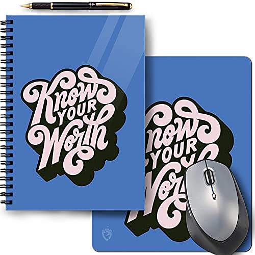 Color Empire Printed Notebook Diary & Mousepad Combo | Know Your Worth | Laptop Computer Mousepad | A5 Unrulled Diary | A5 Wiro Notepad | Personal Journal