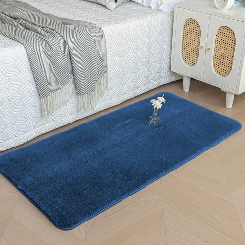 Image of Luxe Home Rabbit Fur Soild Bath Mat Super Soft, Anti-Slip, Washable, Rectangle, for Bathroom Door Mate, Bedroom Door Mats (Teal, 60x90 cm)