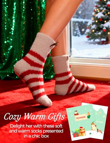 Image of TEHOOK Warm & Cozy Gifts for Women, Fluffy Fuzzy Plush Sleeping Slipper Socks - Soft Warm Fabric