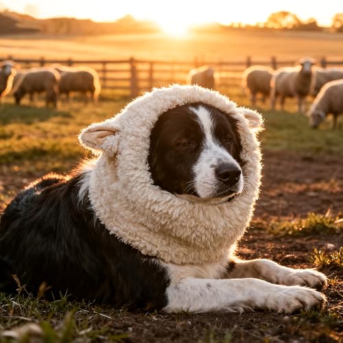 Funny Sheep Pet Costumes for Dog Cute Furry Pet Wig for Halloween Christmas Pet Clothing Accessories (Sheep Size L)