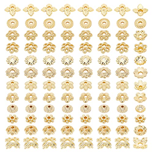 PH PandaHall 144pcs 18K Gold Plated Flower Beads