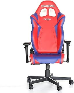 Silla para Juegos de Cuero sintético de Carreras, cibercafés, Silla ergonómica para Ordenador, cómoda Silla para conferencias, Color Rojo y Azul