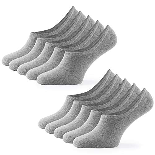 Mat & Vicu0092s Calcetines Cortos par Hombre y Mujer Invisibles Respirable Calcetines tobilleros Algodón Antideslizantes,Certificado Oeko-Tex 100 (10 pares,gris, UK 4-5.5 / EU 35-38)