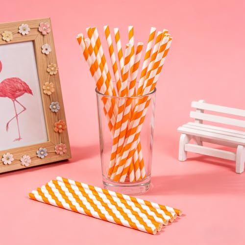 300 pitillos de papel rayados naranjas 19.7 cm miniatura 4