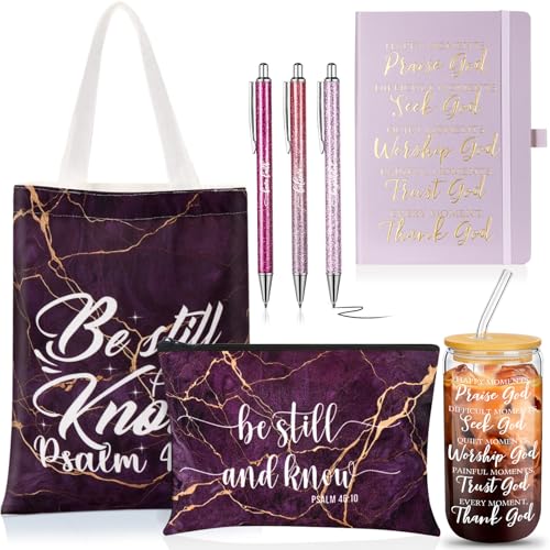 Image of Funnymoom 7 Pcs Christian Gift Set for Women Men Faith Religious Nativity Baptism Church Bible Spiritual for Christmas(Purple)