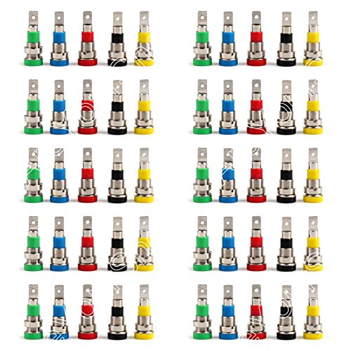 50Pcs 4mm Copper Terminal Connector Banana Socket Jack Binding Post Screw Nut Plug Test Probe 5Color