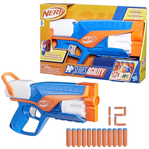 Nerf N Series Agility - Lançador em plástico azul e laranja com 12 dardos Nerf N1 (compatíveis apenas com lançadores N Series), para crianças a partir de 8 anos