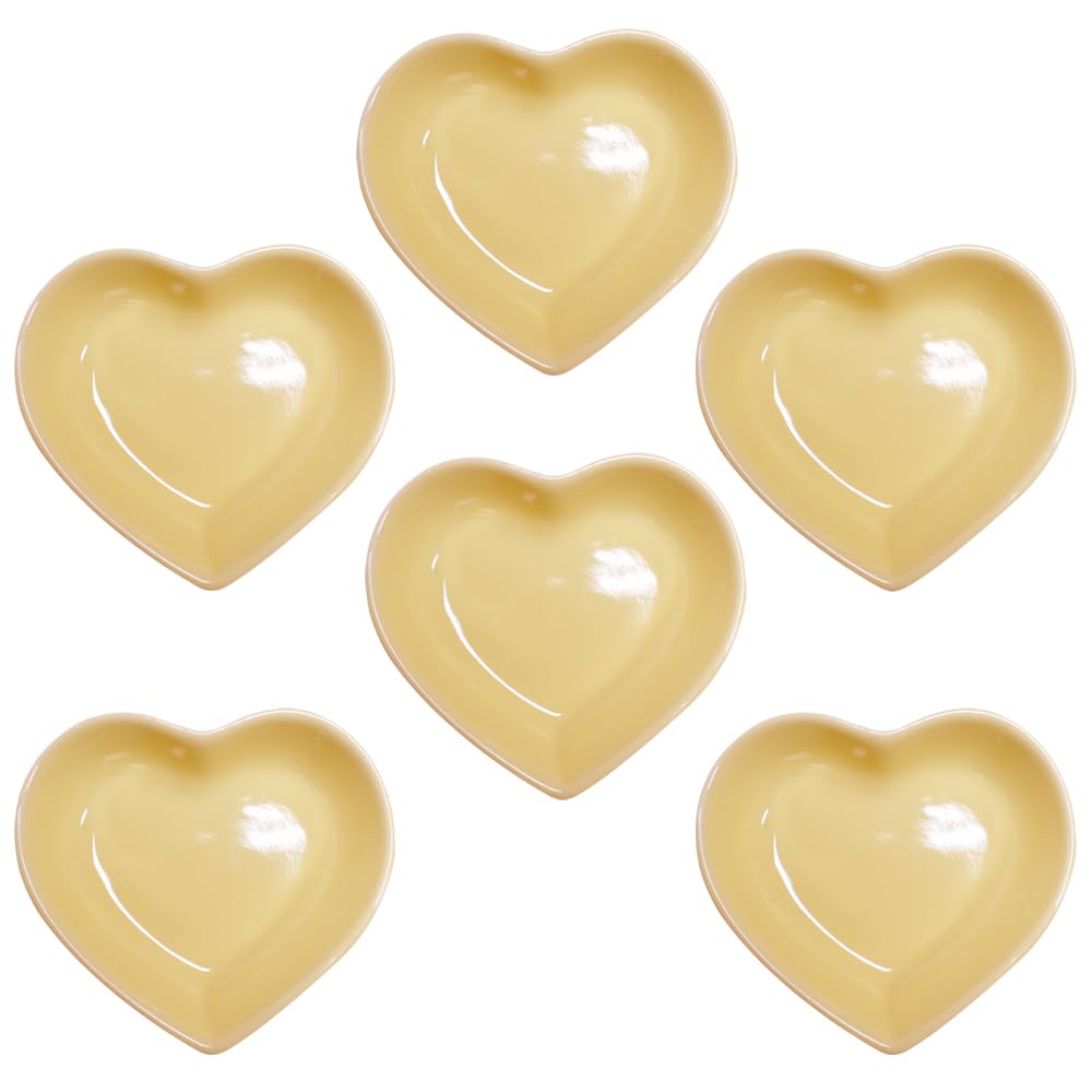 Yuauy 6 pcs Yellow Heart Shaped Porcelain Soy Sauce Dish 1.65 oz Ceramic Dip Snack Dipping Bowls for Dinner Baking BBQ and Cooking
