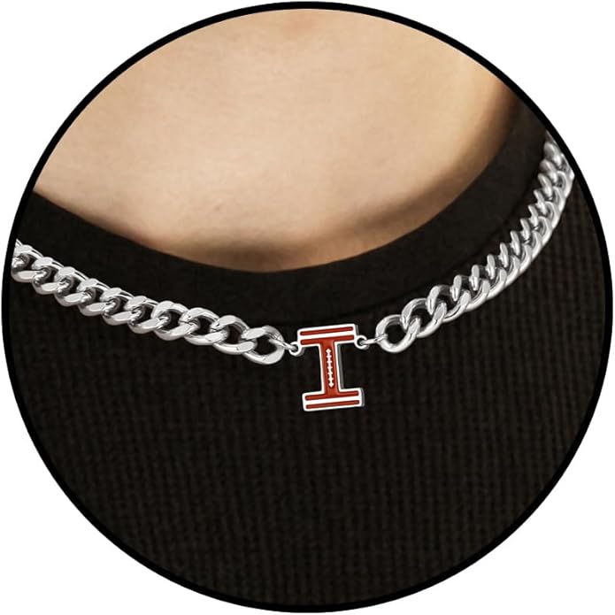 Football Necklaces for Boys Stainless Steel Initial Necklace with Letter A-Z 6.5mm Cuban Chain Gifts for Him Boys Men Teens 16+2 Inches