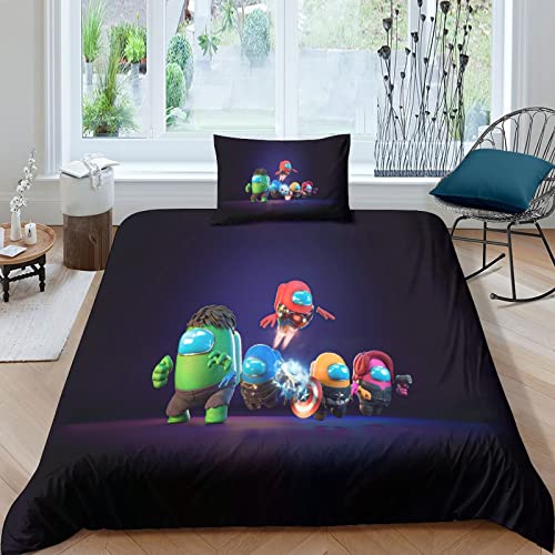 Among Us Cama Microfibra Game-100% Suave Microfibra Juego De Sábanas 3 Piezas para Juego De Ropa De Cama Funda Edredon Game Single(135x200cm)