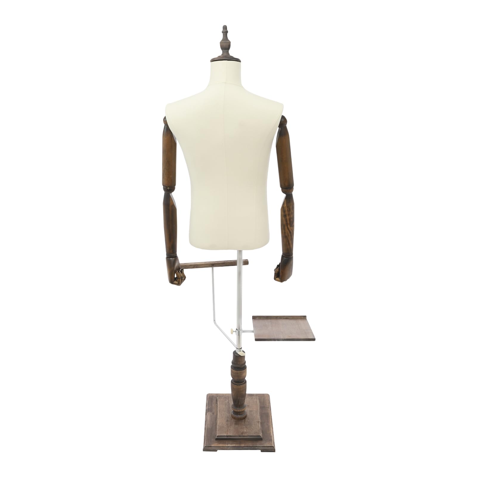 Manichino da sartoria, maschio, regolabile (135 – 180 cm), da uomo, busto sartoriale, corpo con ripiano per pantaloni + portascarpe per esposizioni e cucito (beige, M)