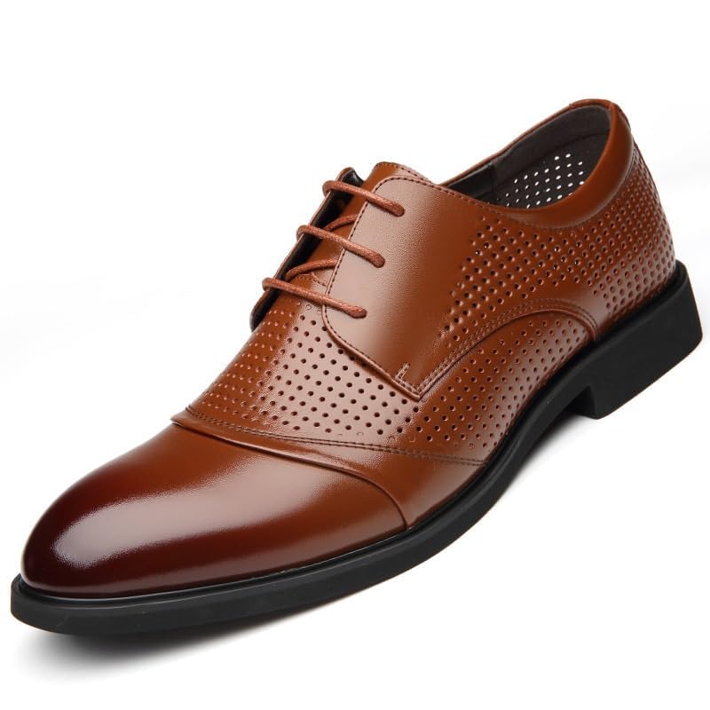 YZABEL Men's Classic Lace-Up Business Casual Shoes, Pointed Toe Breathable Hollow Oxfords Dress Shoes, Lightweight and Comfortable for Formal and Everyday Wear