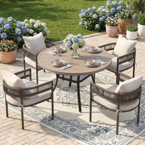 Image of VICLLAX Patio Dining Set for 4-40.6 inch Round Table & Cushioned Wicker Seats