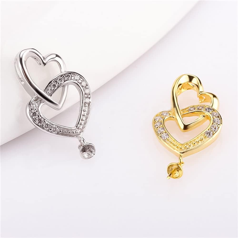 CZ Double Heart Bail Pendants for Pearl Jewelry Making Sterling Silver/Gold Plated, Design Pendant Fitting for Fashion Jewelry