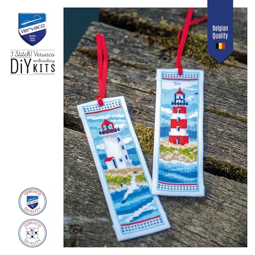 Image of Vervaco Bookmark Counted Cross Stitch kit Lighthouses Set of 3, 6x20cm, DIY