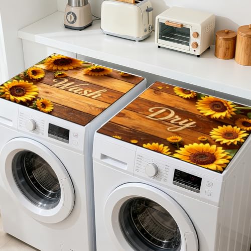 Tapis de lave-linge antidérapant GLOBLELAND housse de protection anti-poussière tournesol