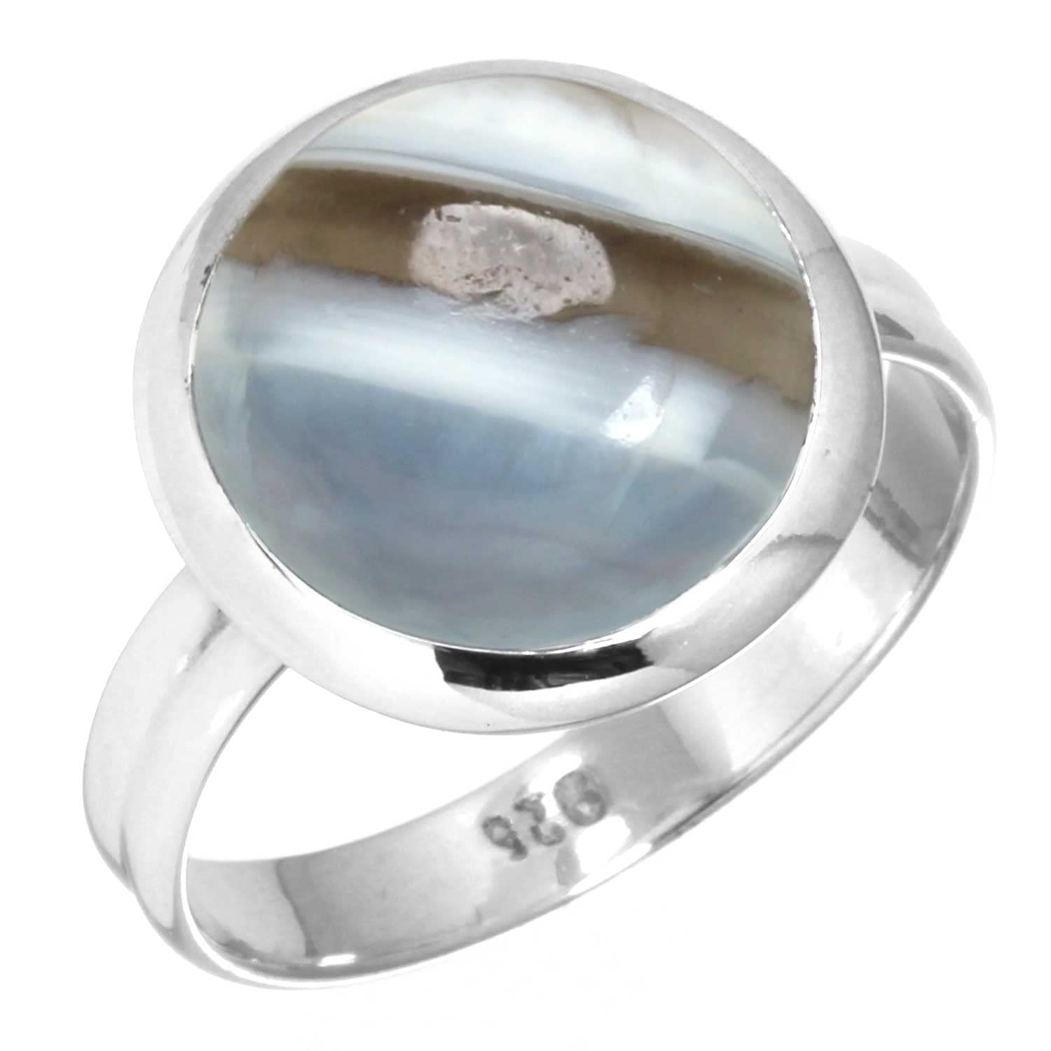 Agate, Lapis, Crystal, Tiger Eye Round Handmade Ring Genuine 925 Sterling Silver Boho Chunky Natural Gemstone Jewelry For Women