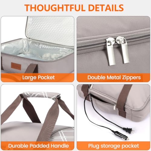 Image of Food Warmer Electric Casserole Carrier - Large Heated Lunch Bag for Car Truck,12V /24V /110V,Thermos for hot Food for Potluck Cookouts Parties Picnic,Lasagna Lugger,Fits 9 inchx13 inch Baking Pan (Silver Gray)