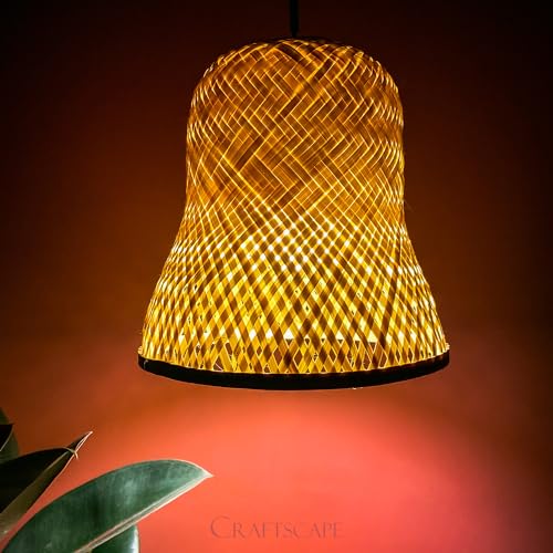 Image of Craftscape Bamboo Hanging Pendant Lamp | Boho Cane Lampshade | Bamboo Lights | Collection (Mic Set of 2)